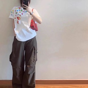 纯棉宽松慵懒风小众半袖 美式 夏季 高街潮牌短袖 上衣t t恤女2025新款