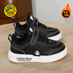 断码清仓小黄鸭儿童运动鞋冬季加绒二棉鞋男童休闲鞋黑色女童鞋子