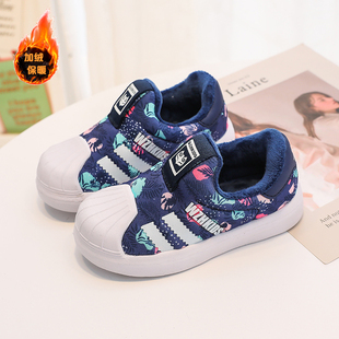 断码清仓儿童冬季加绒贝壳头板鞋男童一脚蹬鞋女童时尚保暖运动鞋