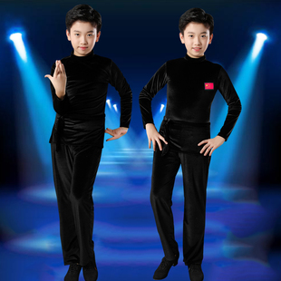 男童拉丁舞服装秋冬季金丝绒男孩练功服舞蹈长袖考级演出服体型服
