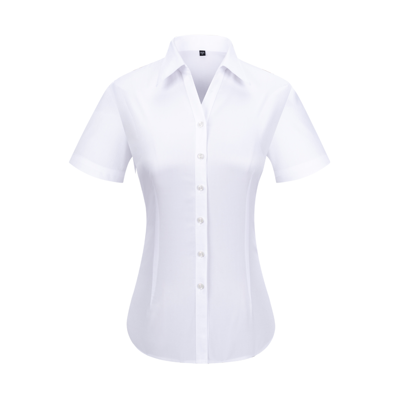 全棉D(zhuǎn)P免燙女士短袖白襯衫職業(yè)商務(wù)工服正裝純棉長袖襯衣夏繡LOGO