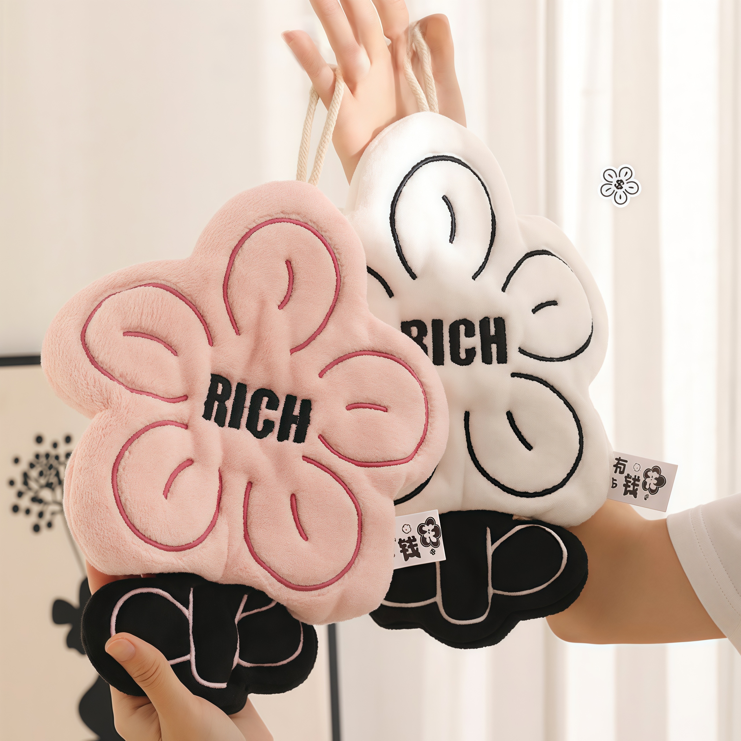 挂钩式珊瑚绒有钱花可爱擦手巾挂式厨房卡通超强吸水加厚速干毛巾