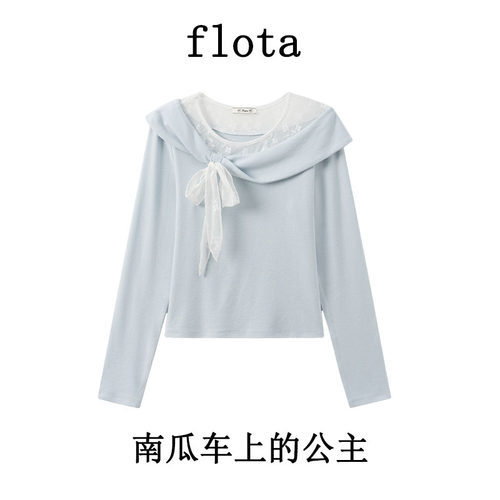 【flota】甜辣蕾丝拼接长袖2025新款小众设计感修身显瘦上衣2915