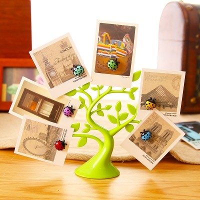 创意桌面幸运树造型磁贴备忘贴便签夹架座瓢虫树卡通留言夹冰箱贴