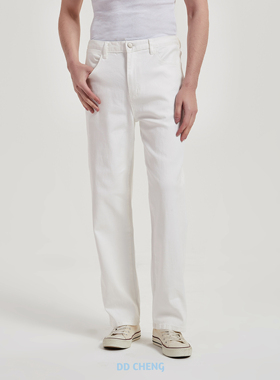 王一博周深同款DD CHENG 设计师原创品牌白色直筒牛仔裤