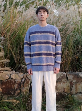 DDCHENG原创小众2022蓝色条纹针织上衣毛衣 dd cheng