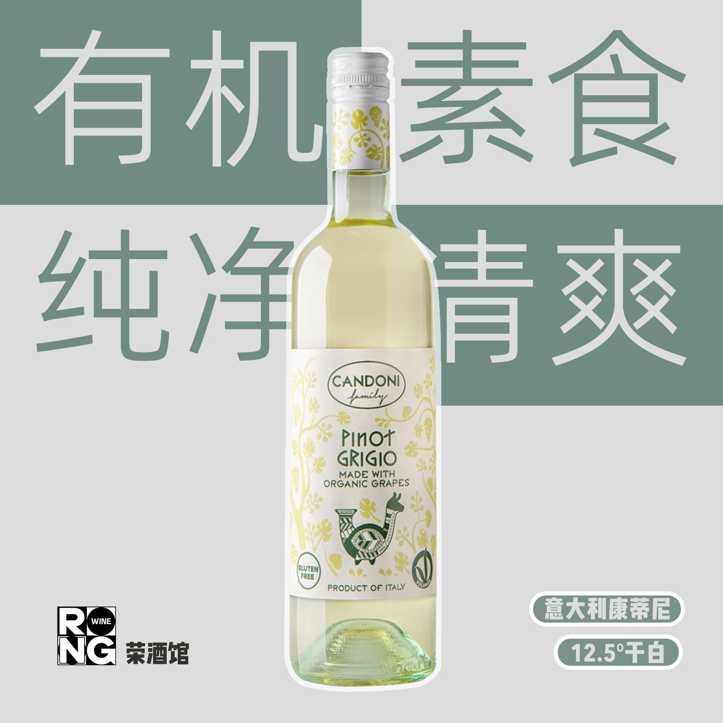 意大利进口康蒂尼DOC经典灰皮诺干白葡萄酒有机素食认证candoni