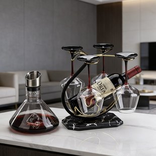 轻奢高档红酒杯玻璃醒酒器套装客厅酒架置物架摆件高级感酒具一套