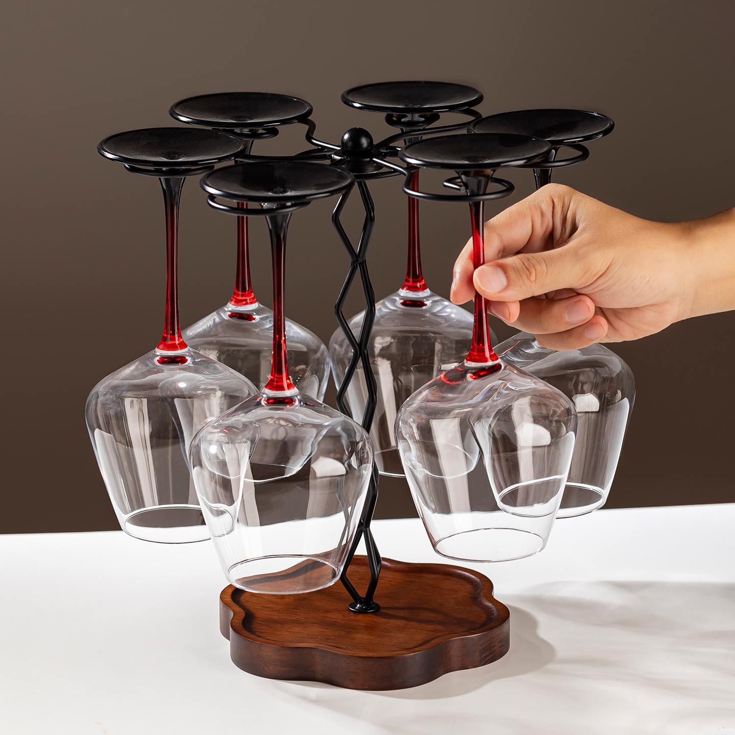 实木旋转红酒杯架家用高脚杯倒挂架子酒柜装饰摆件创意展示收纳架