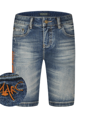 JEDOSS/爵迪斯男装2025春季新款简约字母橙色胶印磨白牛仔中裤345