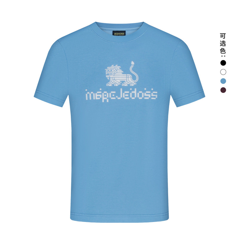 JEDOSS/爵迪斯男装2025春夏新款简约线条狮子牙刷绣短袖T恤BZ151