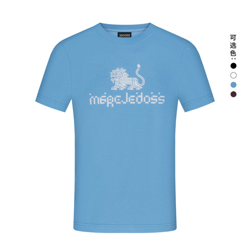 JEDOSS/爵迪斯男装2025春夏新款简约线条狮子牙刷绣短袖T恤BZ151