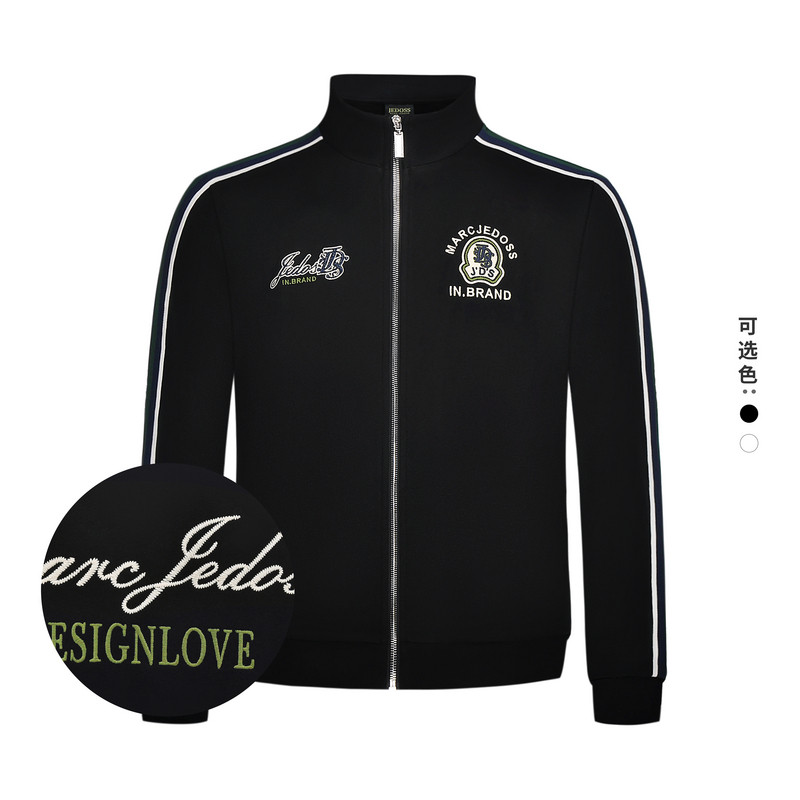 JEDOSS/爵迪斯男装秋季新款字母刺绣烫钻章仔针织夹克外套770