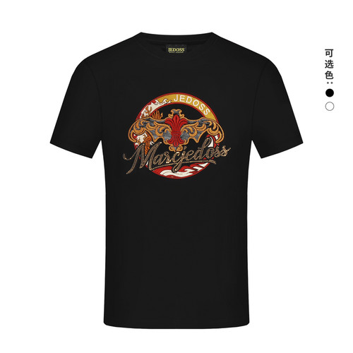 JEDOSS/爵迪斯男装2025春季新款经典LOGO金线刺绣短袖T恤潮HM552
