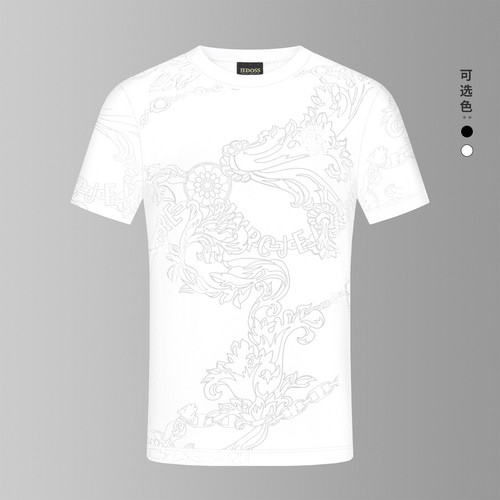 JEDOSS/爵迪斯男装2025春夏新款满激光烧花刺绣短袖T恤薄款AS055