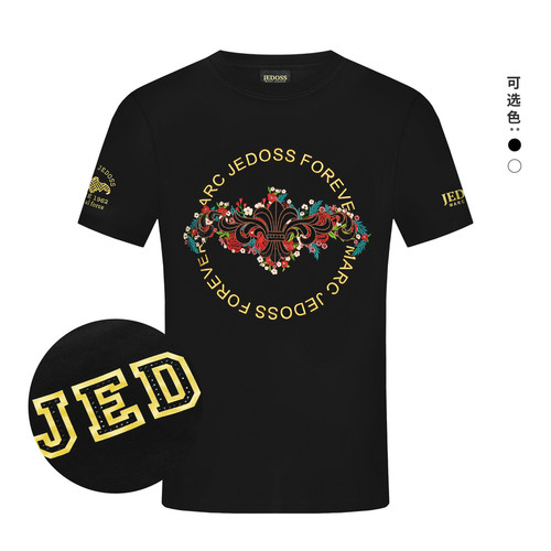 JEDOSS/爵迪斯男装2025春夏新款炫彩LOGO烫钻刺绣短袖T恤AM219B