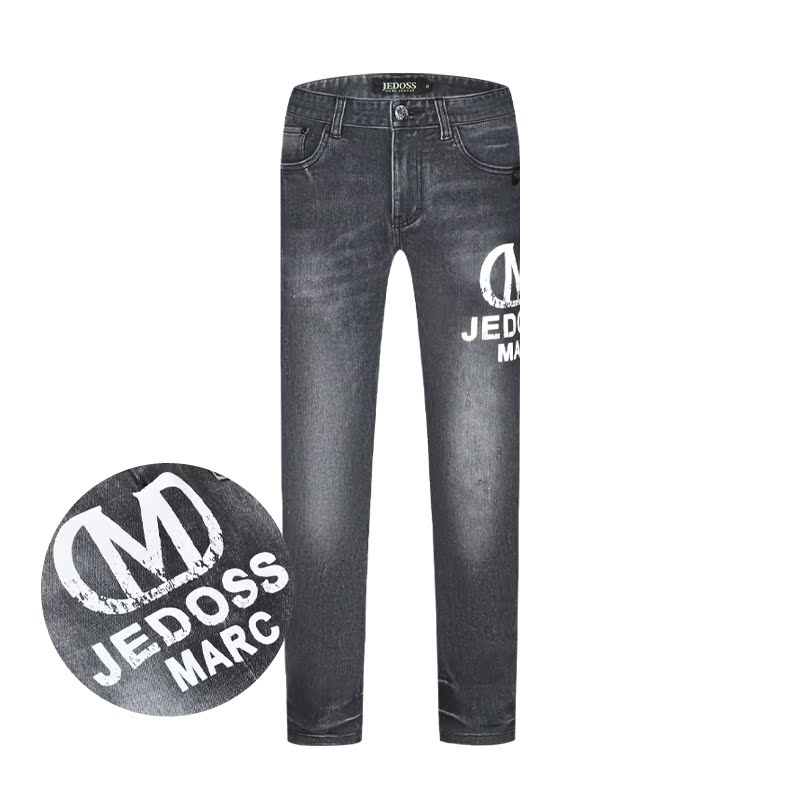 JEDOSS/爵迪斯男装秋冬专柜新款字母裂痕烫印牛仔裤长裤YL179
