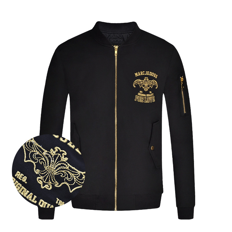 JEDOSS/爵迪斯男装秋季新款LOGO金线刺绣修身夹克外套潮001