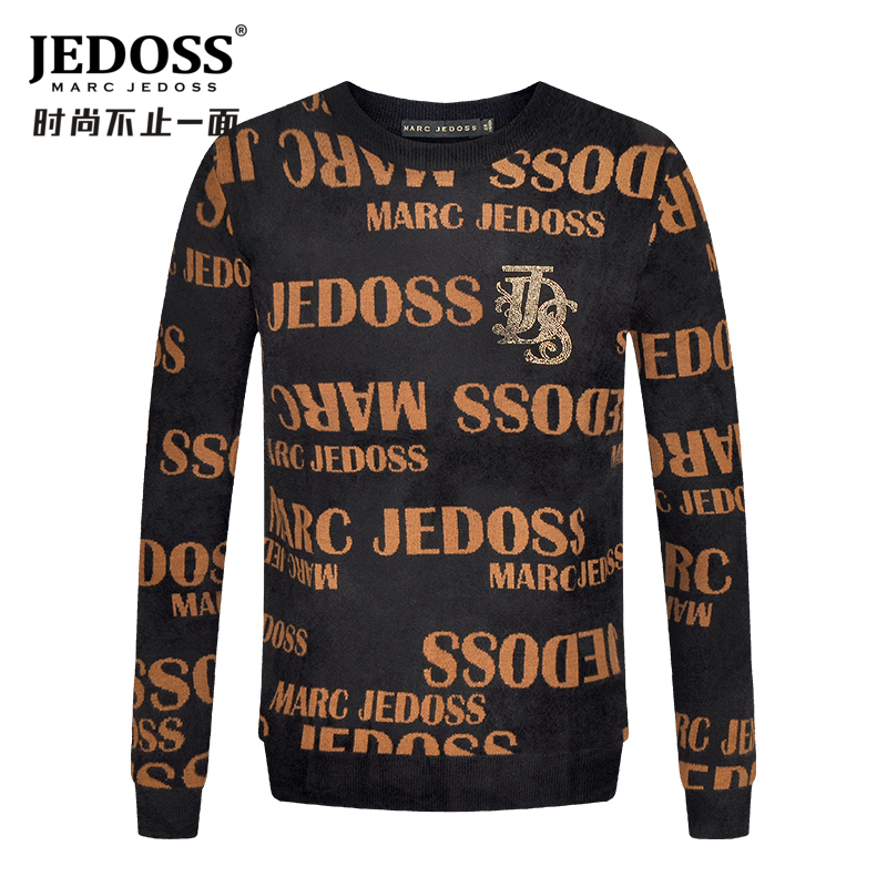 JEDOSS/爵迪斯男装秋冬专柜logo字母提花厚款保暖针织衫毛衣JS913