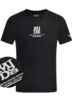 JEDOSS/爵迪斯男装春夏新款圆领黑色宽松休闲短袖T恤胶印002