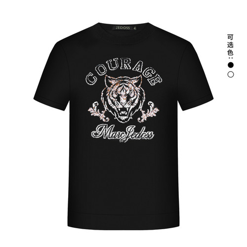 JEDOSS/爵迪斯男装2026夏季新款虎头提花烫钻短袖针织衫潮ZS231