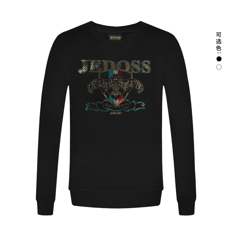 JEDOSS/爵迪斯男装秋季新款炫彩金属片烫钻圆领套头卫衣HM002