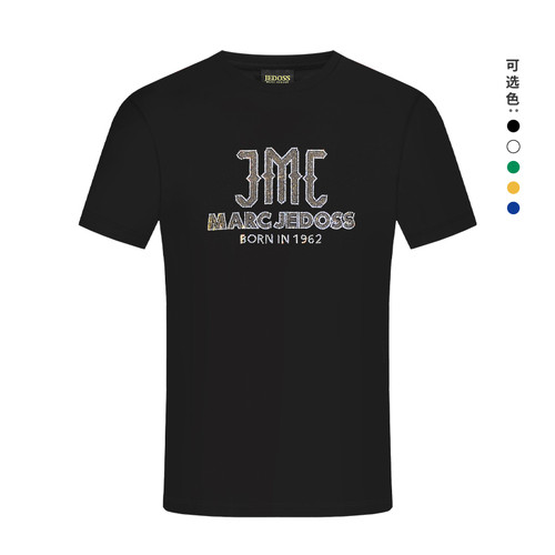 JEDOSS/爵迪斯男装夏季新款字母LOGO烫钻水晶砂短袖T恤103AM - 封面