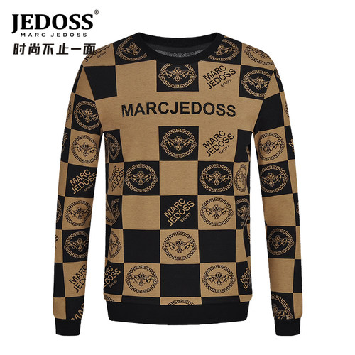 JEDOSS/爵迪斯男装秋冬专柜经典格子字母提花圆领修身针织衫