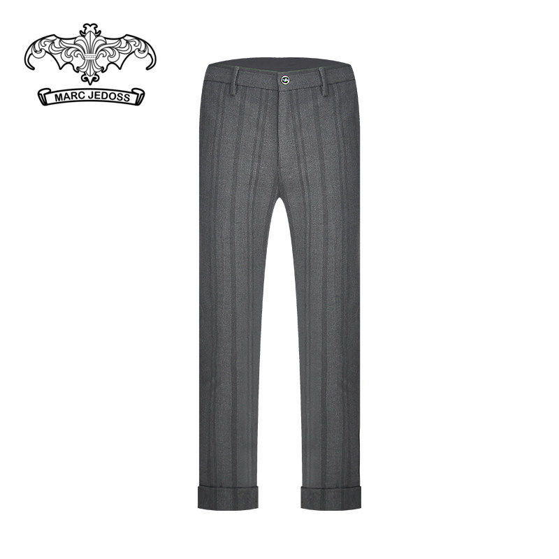 JEDOSS/爵迪斯秋冬专柜同步新款男士灰色磨毛条纹九分休闲裤