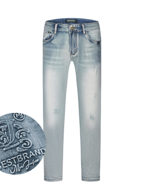 JEDOSS/爵迪斯男装2025春季简约LOGO压凸磨破磨白牛仔裤长裤SX152