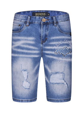 JEDOSS/爵迪斯男装夏季新款字母刺绣磨白磨破牛仔中裤SX120