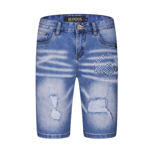 JEDOSS/爵迪斯男装夏季新款字母刺绣磨白磨破牛仔中裤SX120