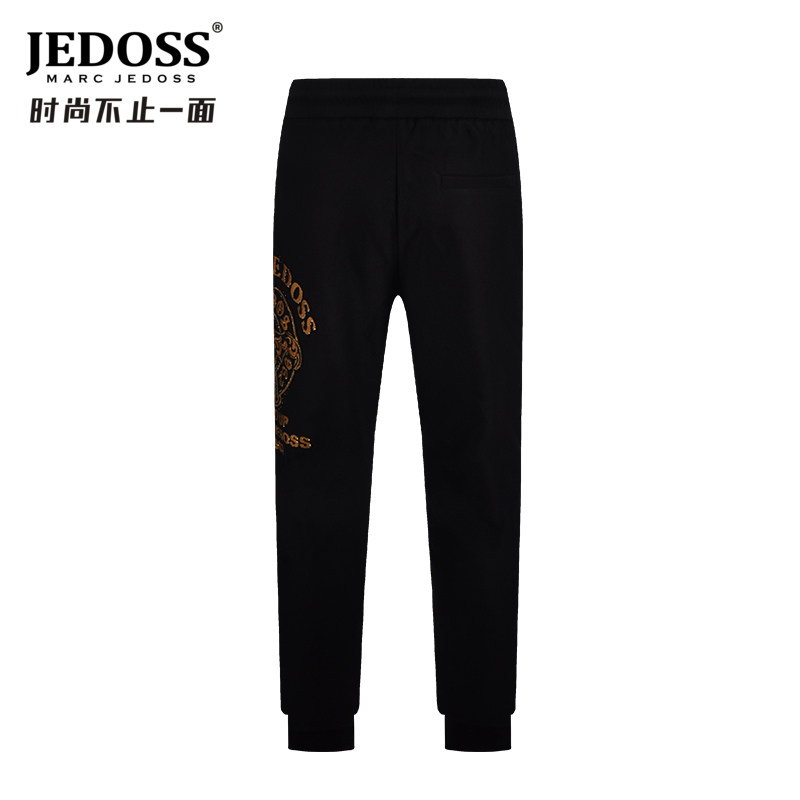 黑色运动毛巾绣休闲裤爵迪斯