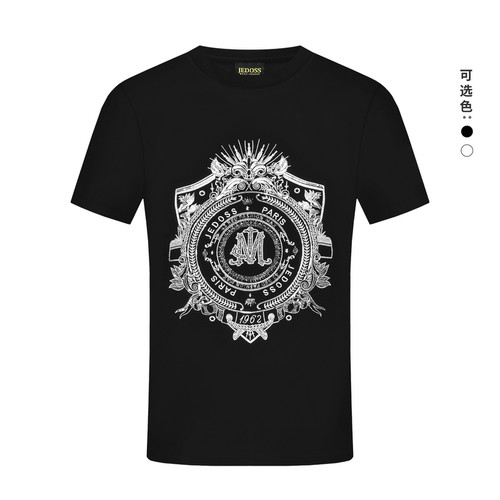 JEDOSS/爵迪斯男装2025春夏新款同心圆刺绣烫钻亮片短袖T恤AM028