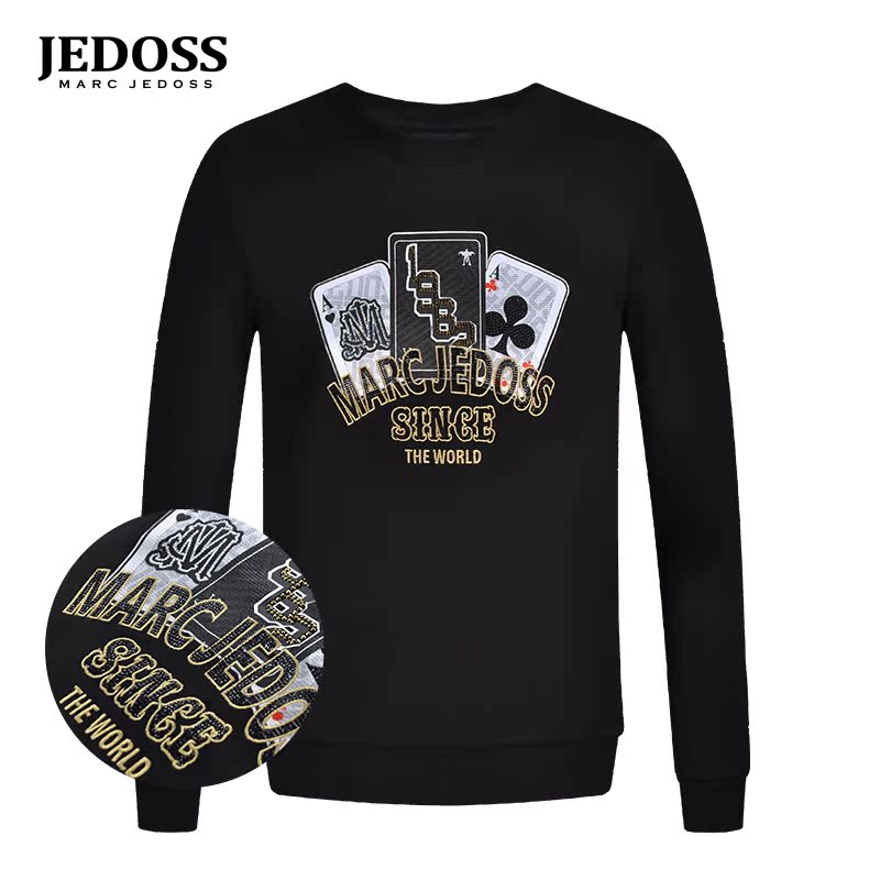 JEDOSS/爵迪斯男装秋冬专柜新款扑克烫钻修身无帽卫衣潮YF049