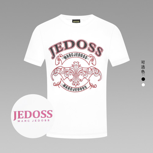 JEDOSS/爵迪斯男装2025春季新款经典LOGO刺绣烫钻短袖T恤潮BZ115