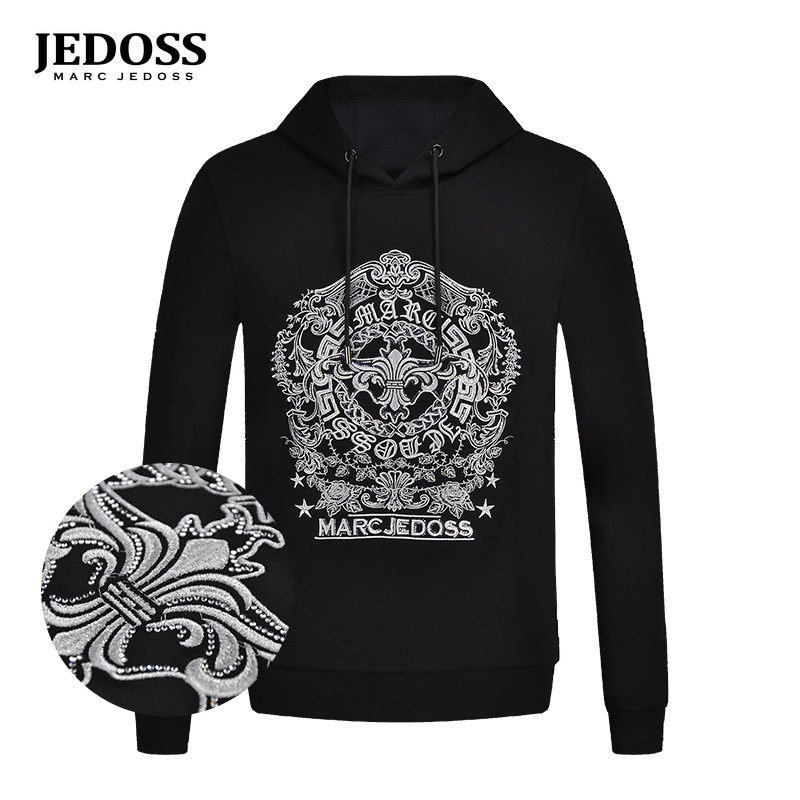 JEDOSS/爵迪斯男装秋季专柜新款满幅刺绣修身连帽卫衣潮B0370