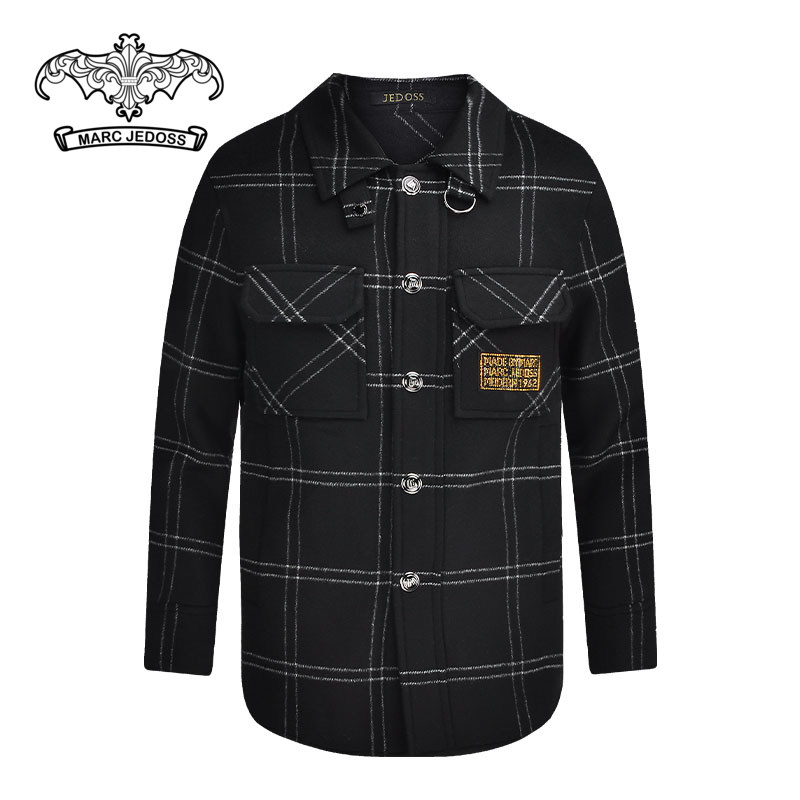 JEDOSS/爵迪斯秋冬专柜同步款男士格子羊毛呢子翻领夹克外套