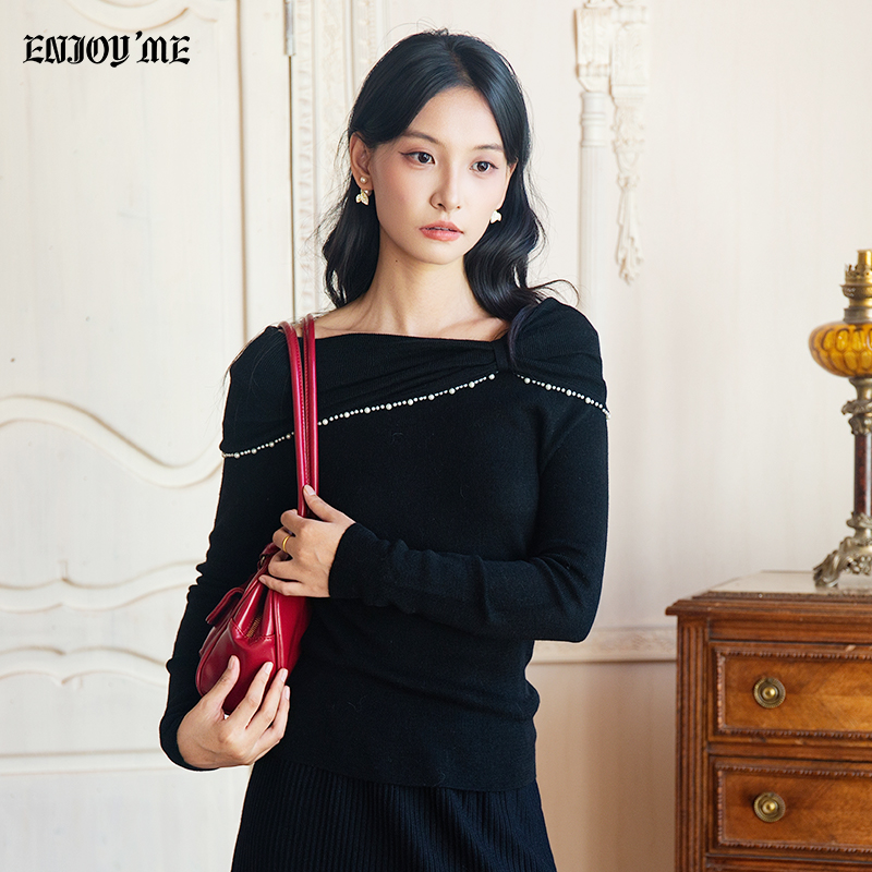 ENJOYME商场同款一字肩针织衫
