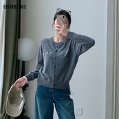 女秋冬新款 ENJOY商场同款 刺绣绵羊毛单排扣针织开衫 外穿打底毛衣