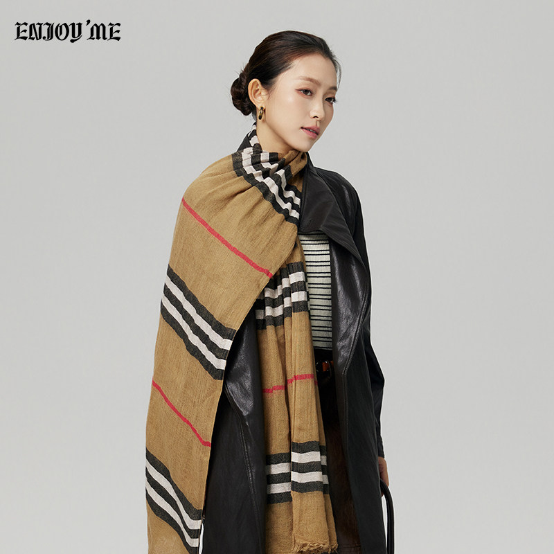 ENJOY秋冬英伦大翻领收腰皮衣女