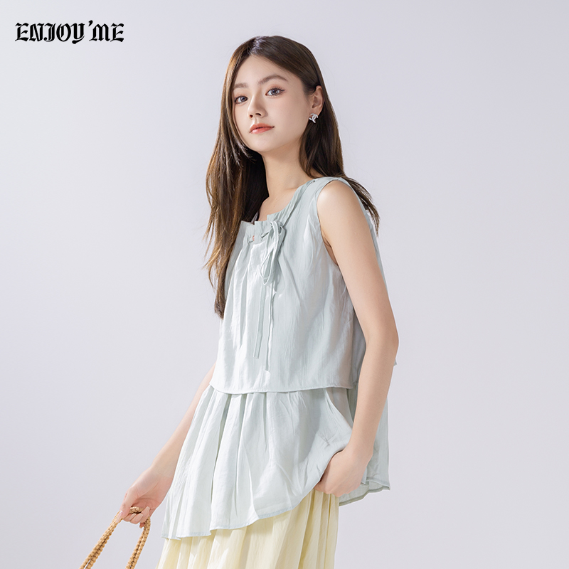 ENJOYME韩系气质不规则纯色衬衫