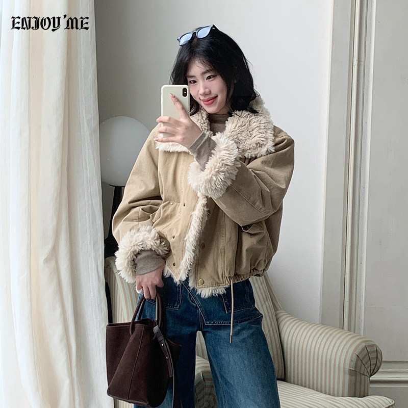 ENJOYME羊羔毛皮毛一体外套