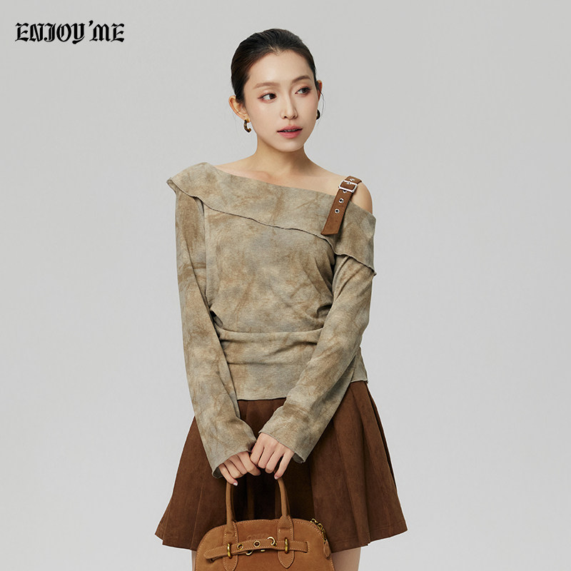ENJOYME商场同款斜肩百褶套装