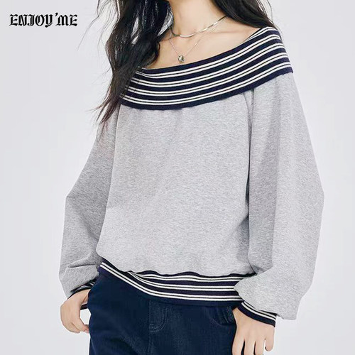ENJOYME商场同款一字肩卫衣女
