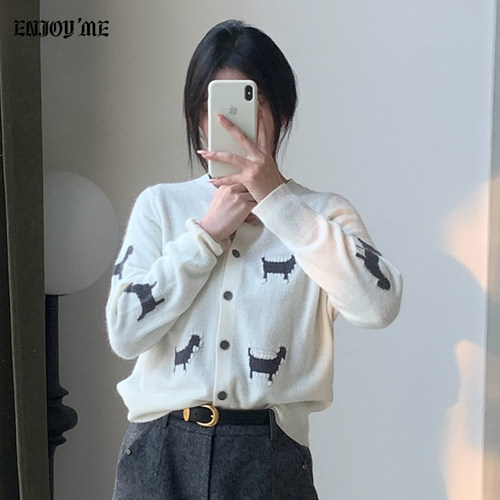 ENJOYME小狗提花针织开衫女冬