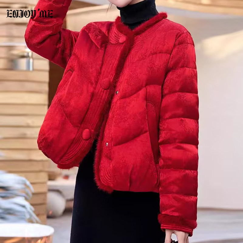 ENJOYME商场同款新年红色短款羽绒服女2026春白鸭绒保暖长袖外套,女装/女士精品,羽绒服,淘宝优惠券,粉丝福利购,淘宝优惠卷