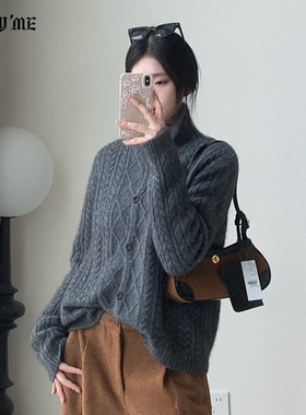 ENJOYME商场同款简约钩针麻花纹针织开衫女2025冬上衣A-109-1671