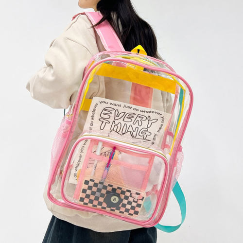 大容量撞色休闲学生透明防水背包