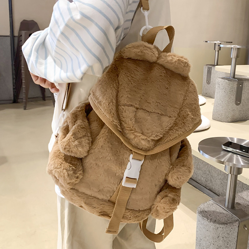 秋冬季可爱毛绒双肩包女包旅行新款毛毛绒绒背包儿童毛茸茸小书包